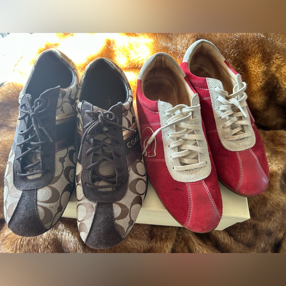 2 pair of coach sneakers women red 9.5 brown sz 10M - Picture 10 of 11